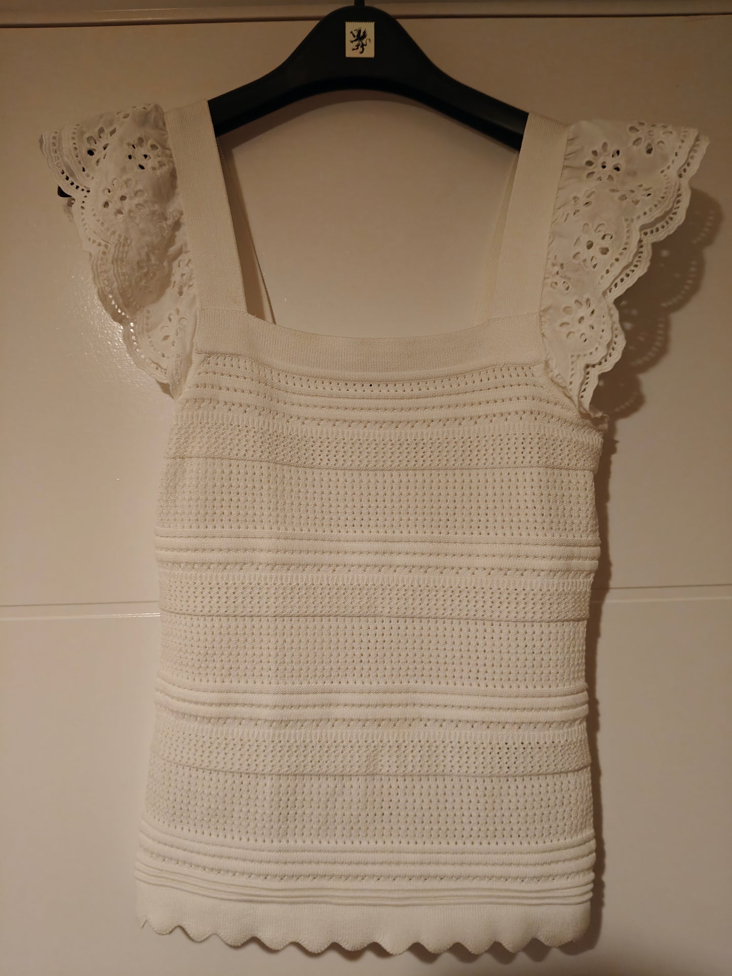 Laura Byrnes Knitted Broderie Sleeveless Frill Top